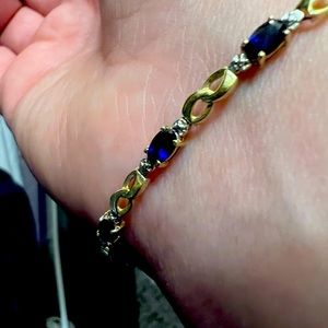 Gorgeous 10k Yellow Gold Tennis Bracelet with Sapphire and Diamond. Pre-owned